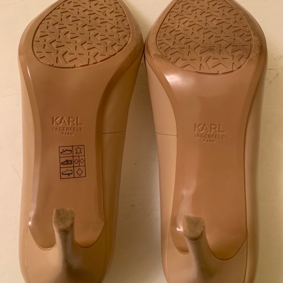 Karl Lagerfeld natural tan color shiny real leather shoes KL Logo at heels US 10 - Picture 9 of 13